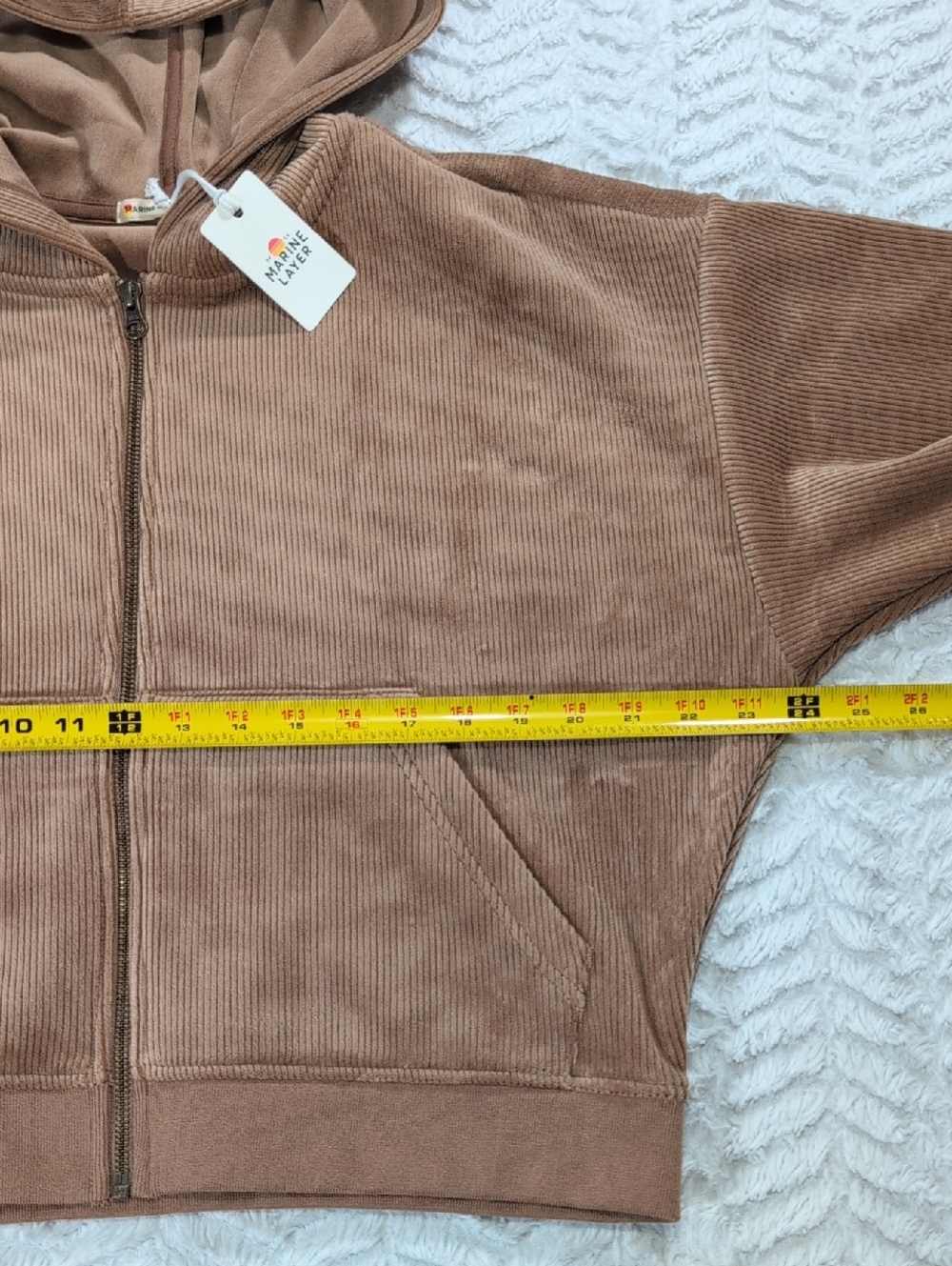 538. Marine Layer Velour Corduroy Zip Up Hoodie | Color: Toffee - Picture 5 of 10